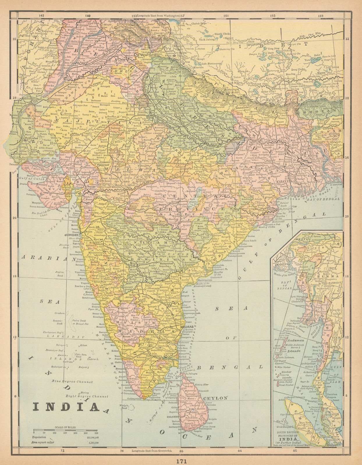 Associate Product British India showing states. Nepal. CRAM 1894 old antique map plan chart