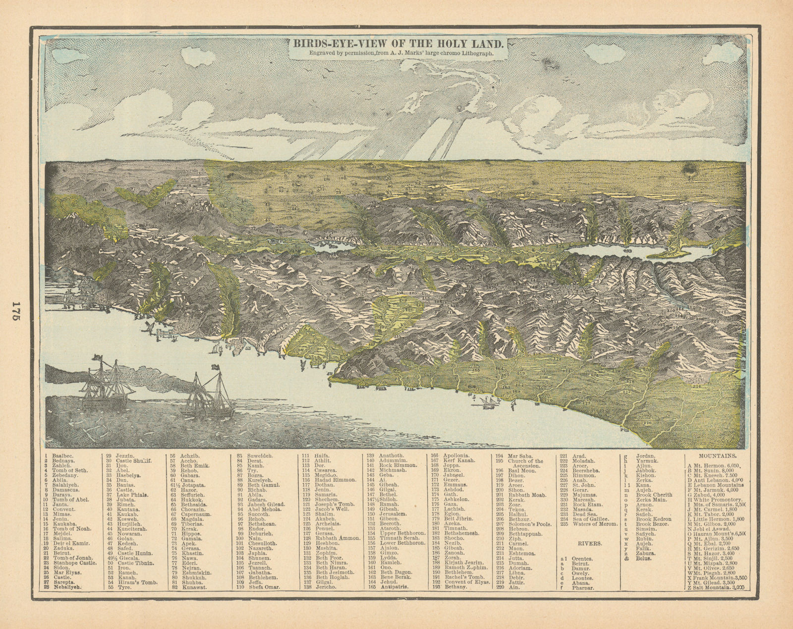 Associate Product Bird's Eye View of the Holy Land. Israel Palestine Lebanon. CRAM 1894 old map