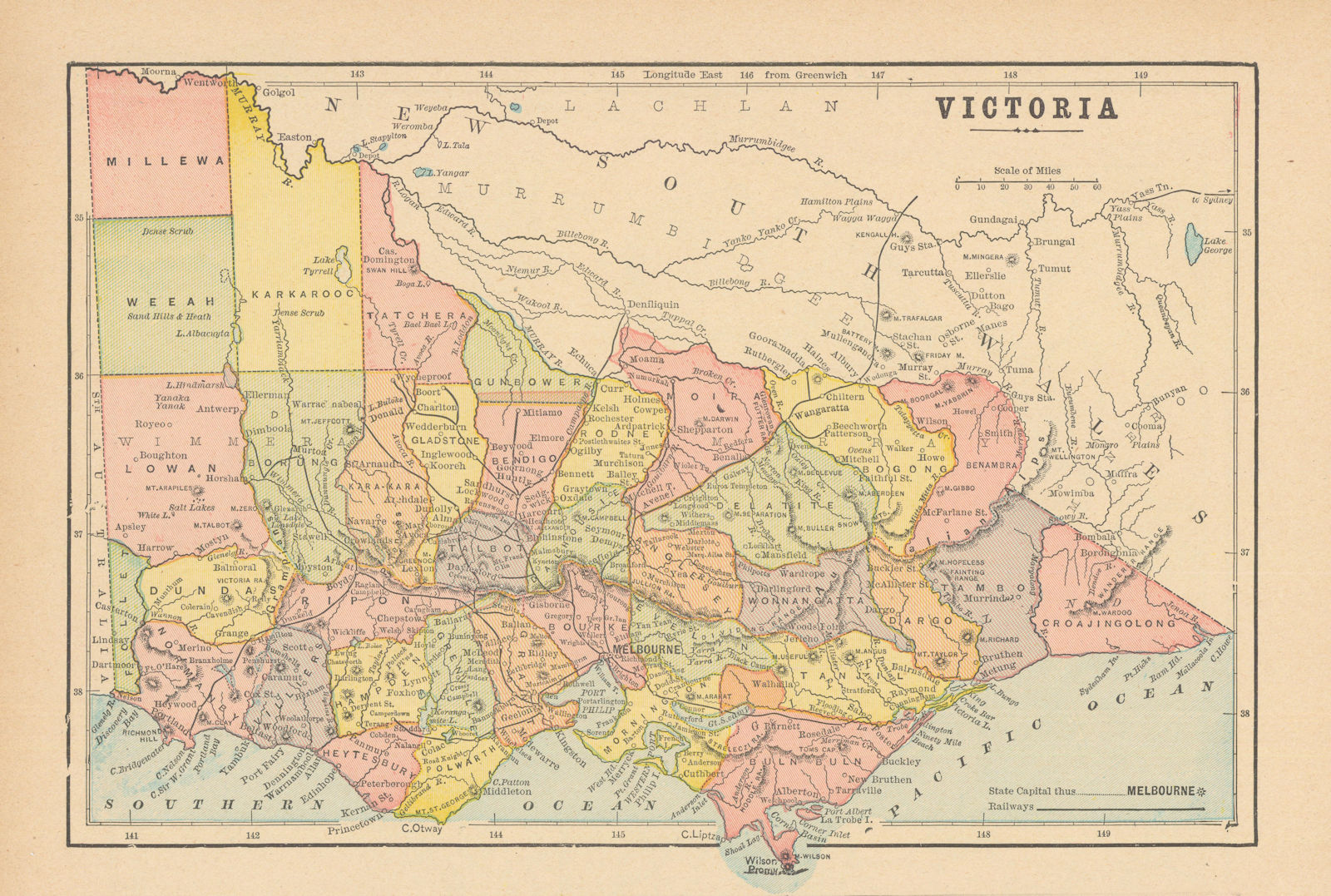 Associate Product Victoria state map. Australia. CRAM 1894 old antique vintage plan chart