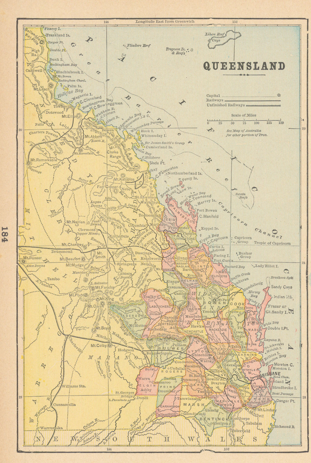 Associate Product Queensland. Australia. CRAM 1894 old antique vintage map plan chart