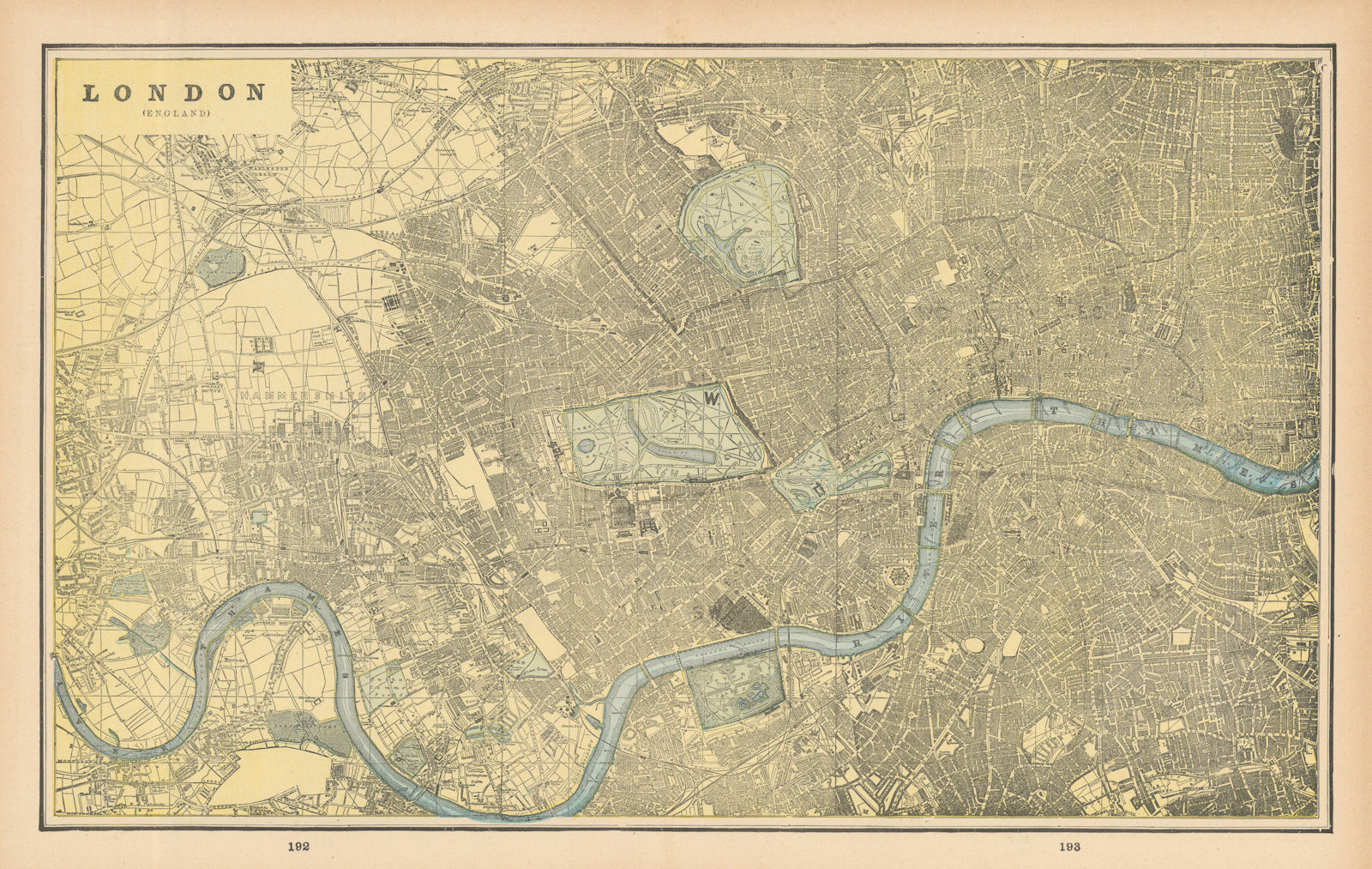 London town city plan. CRAM 1894 old antique vintage map chart