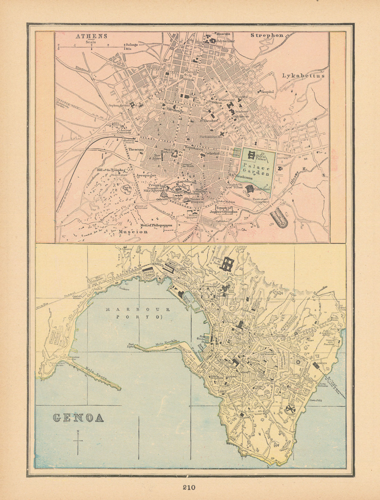 Associate Product Genoa & Athens town city plans. Italy Greece. CRAM 1894 old antique map chart