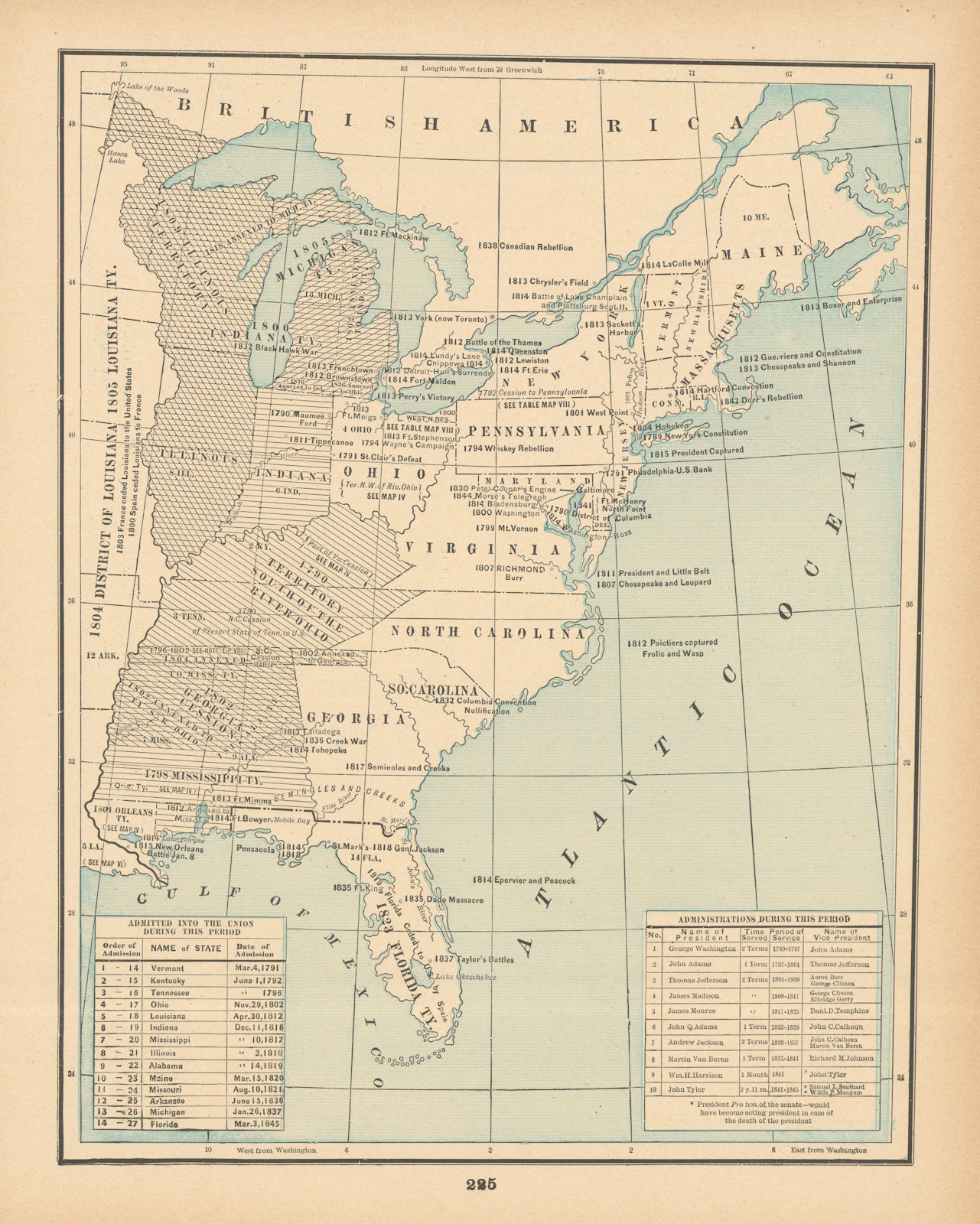 Associate Product United States Historical V. Constitution 1789-1845. CRAM 1894 old antique map