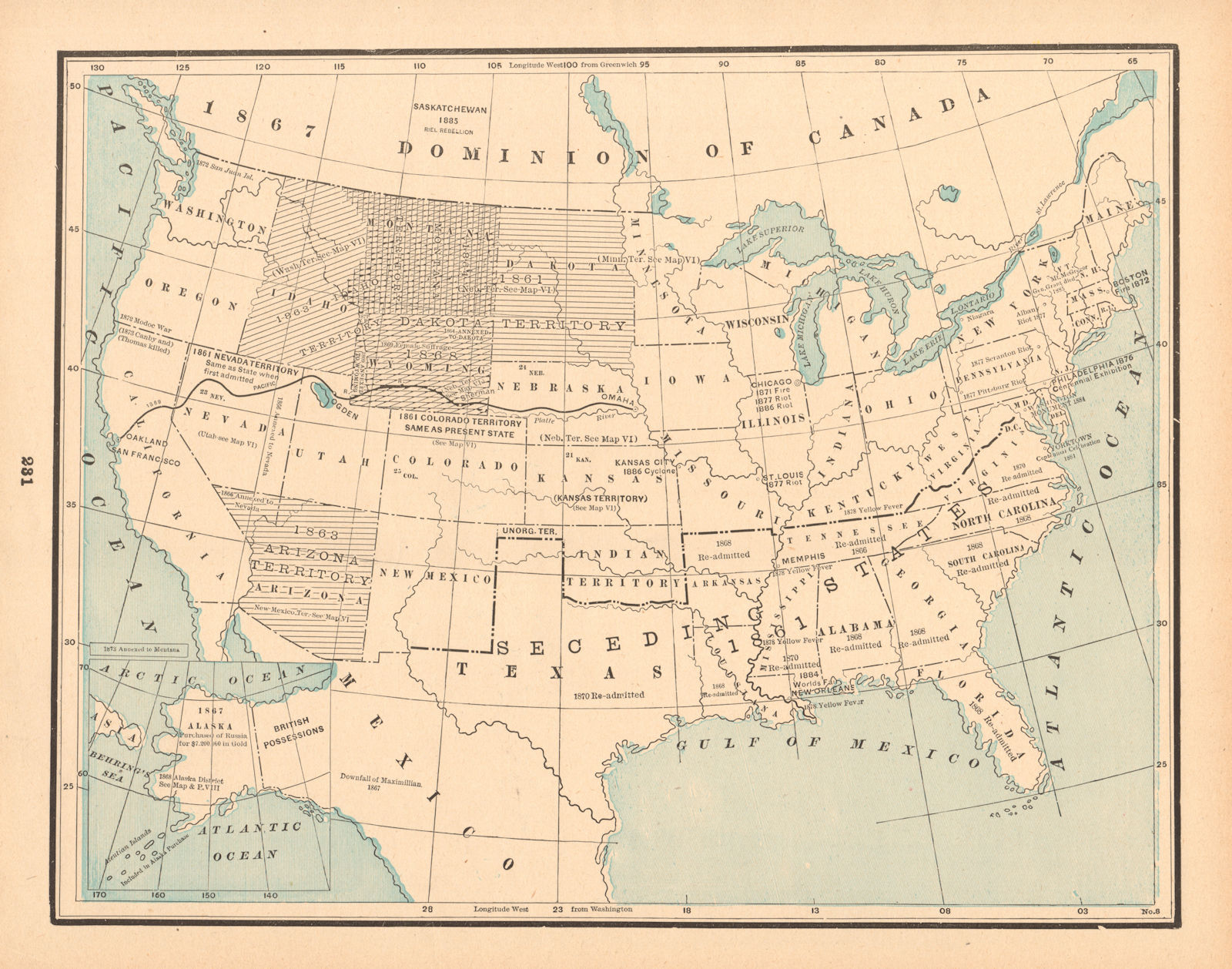 Associate Product United States Historical VIII. Peace 1865-1895. CRAM 1894 old antique map