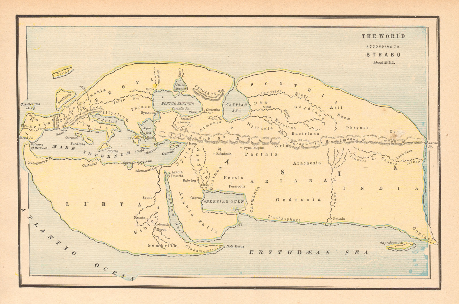 Map of the World according to Strabo, about 25 BC. CRAM 1894 old antique