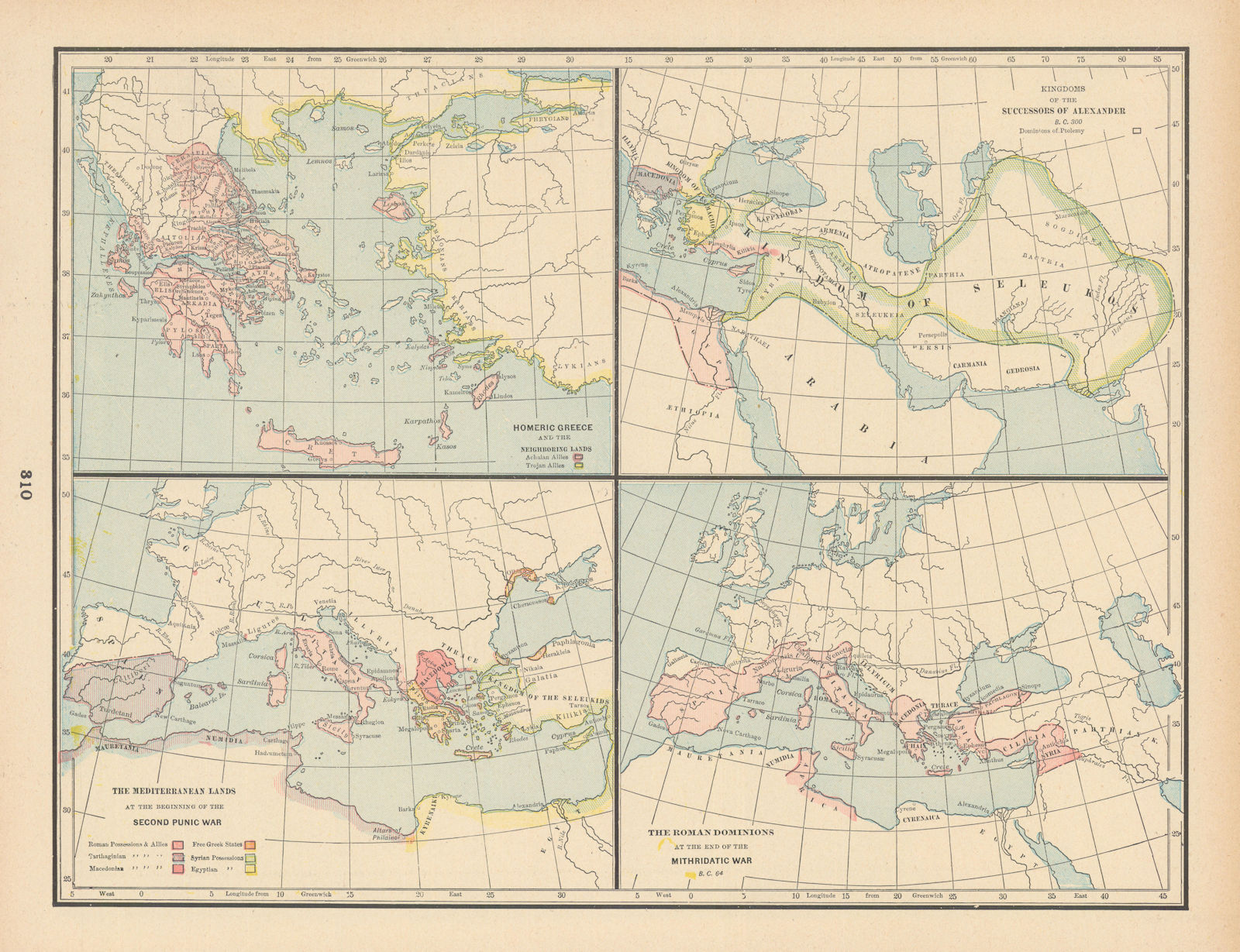 Associate Product Homeric Greece Seleukos Kingdom 300 BC 2nd Punic/Mithridatic War 64 BC 1894 map