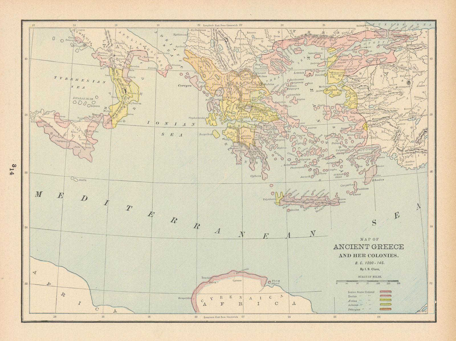 Associate Product Ancient Greece and Her Colonies 1200-146 BC. CLARE 1894 old antique map chart