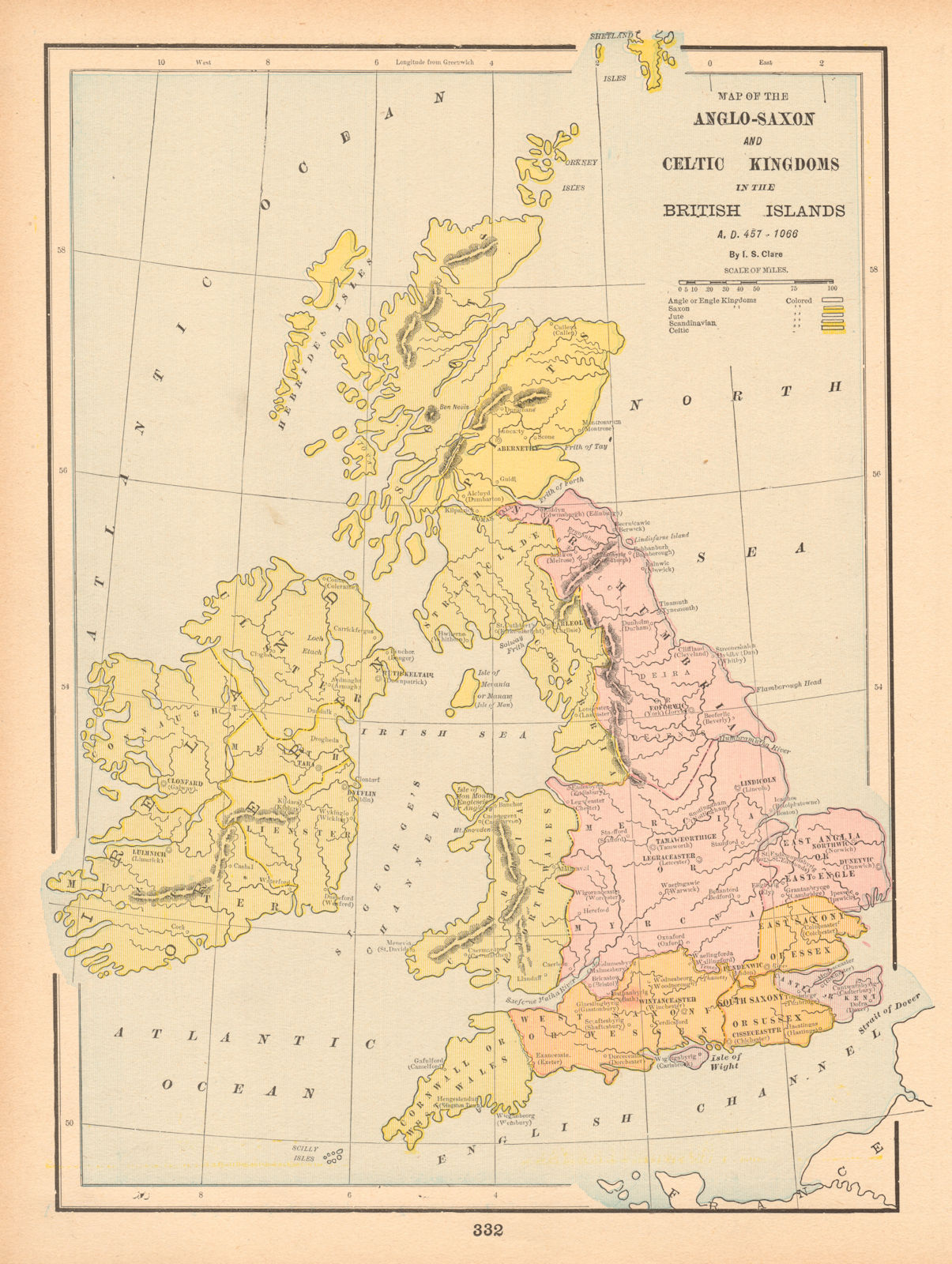 Anglo Saxon & Celtic Kingdoms in the British Isles AD 457-1066. CLARE 1894 map