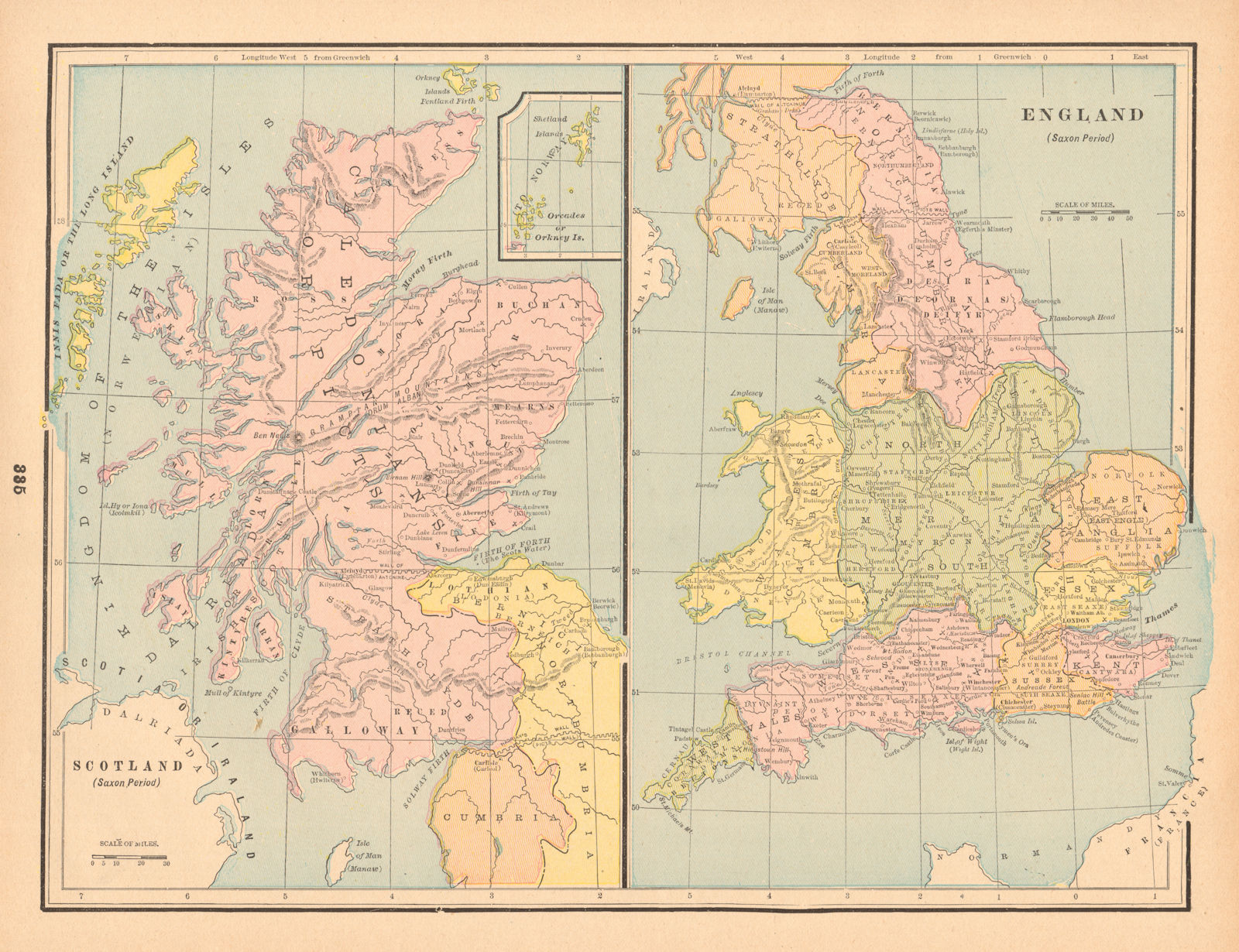 Associate Product England & Scotland during the Saxon period. Great Britain. CRAM 1894 old map