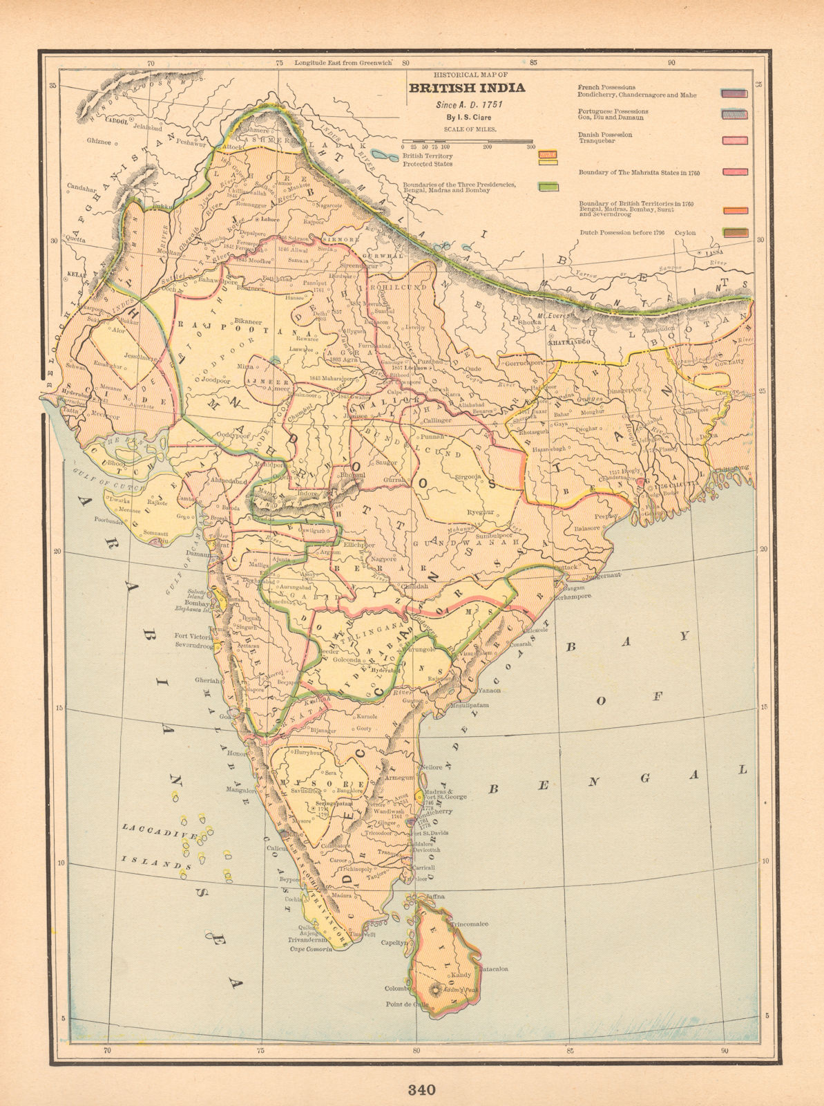 Associate Product Historical Map of British India since A.D 1751. CLARE 1894 old antique