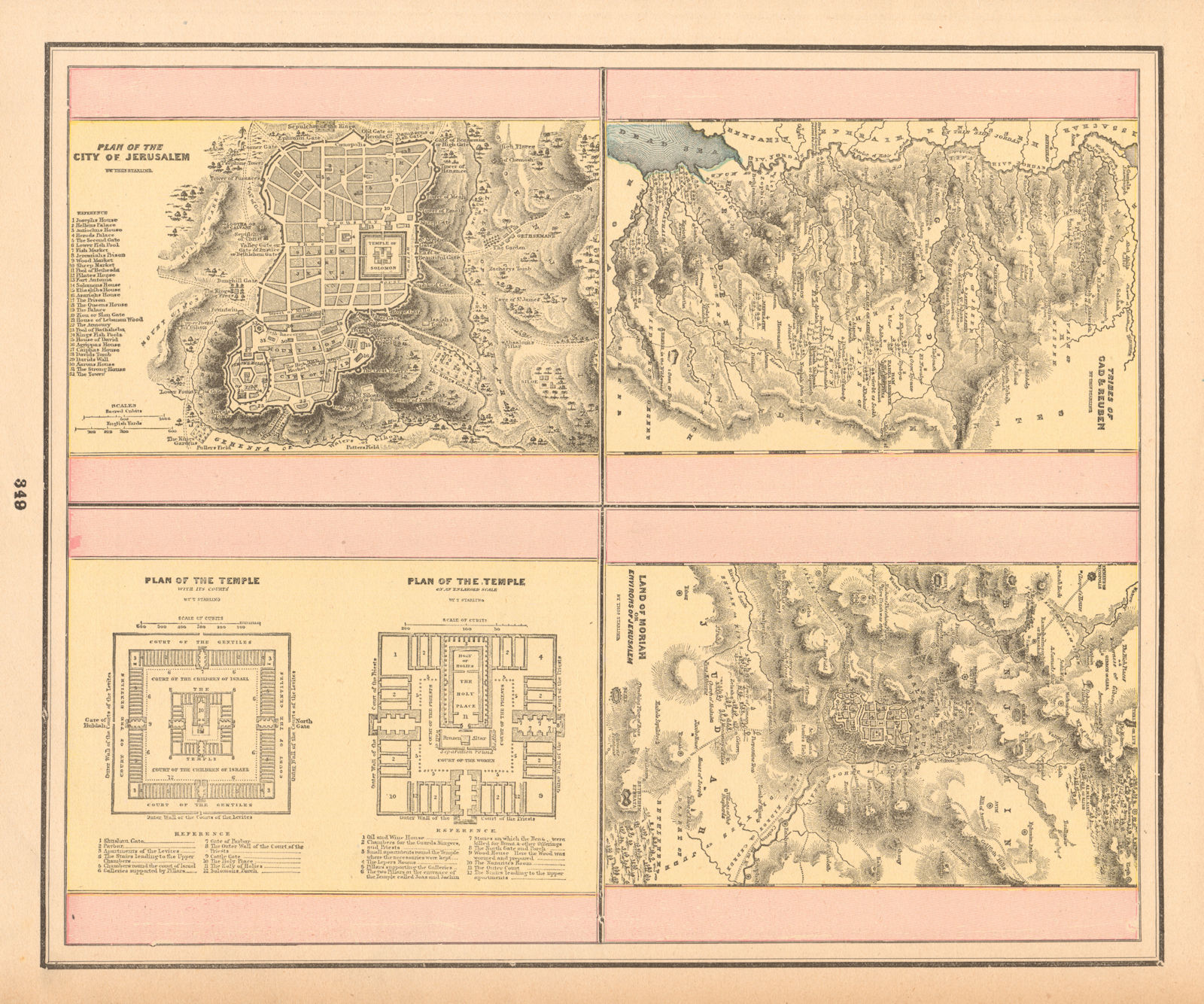 Associate Product Tribes of Gad & Reuben. Land of Moriah. Jerusalem plan. Temple & courts 1894 map