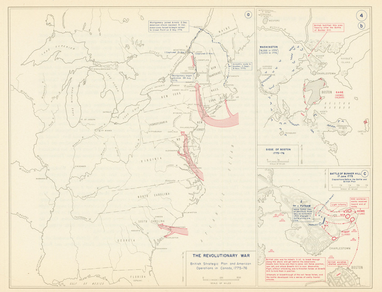 Associate Product Revolutionary War 1775-6 British Strategy. Siege of Boston. Bunker Hill 1959 map