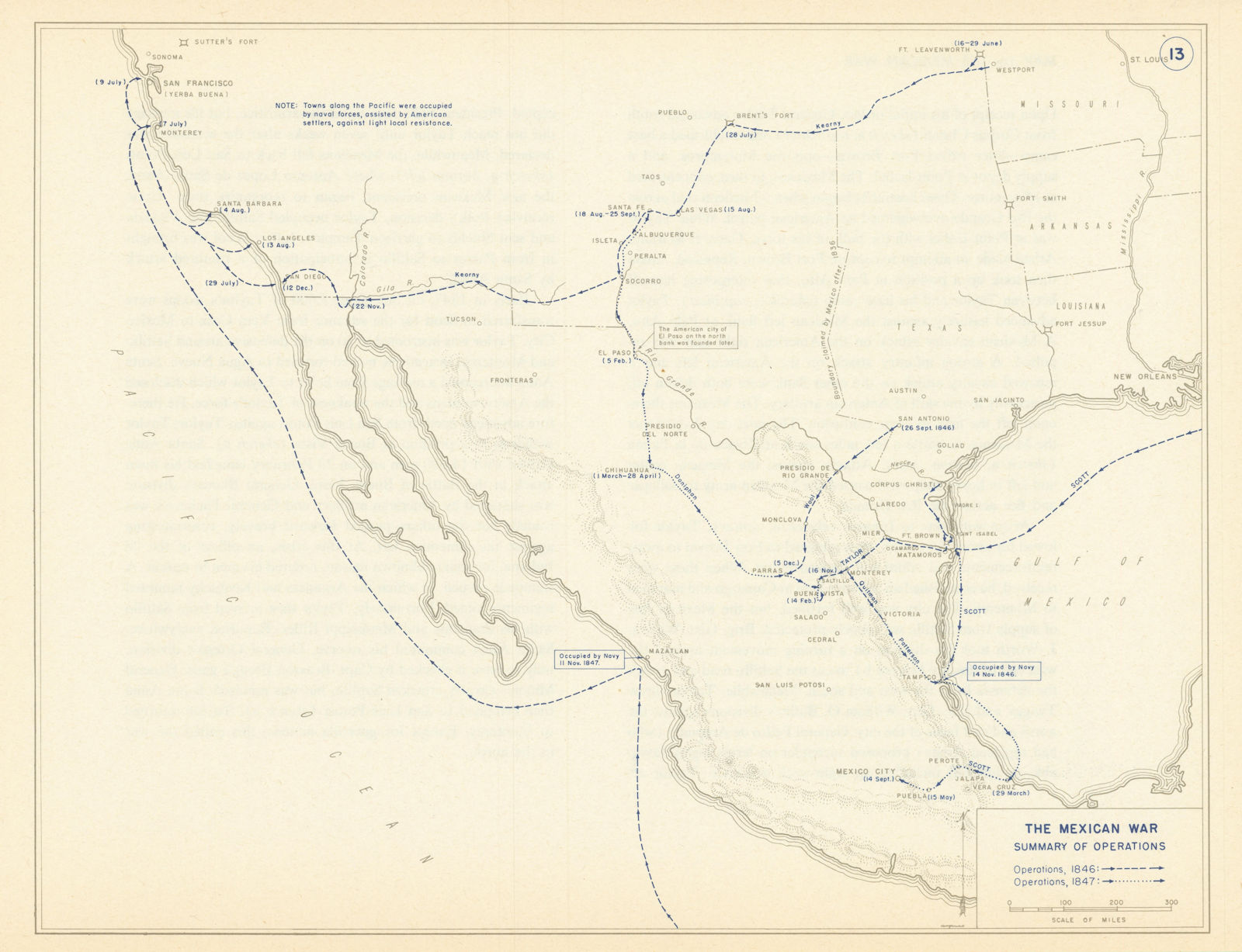 Mexican-American War. Summary of Operations 1846-1847. Mexico 1959 old map