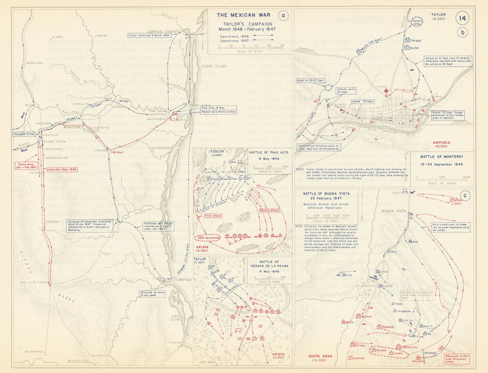 Mexican-American War 1846-1847. Taylor's Campaign Buena Vista Monterrey 1959 map