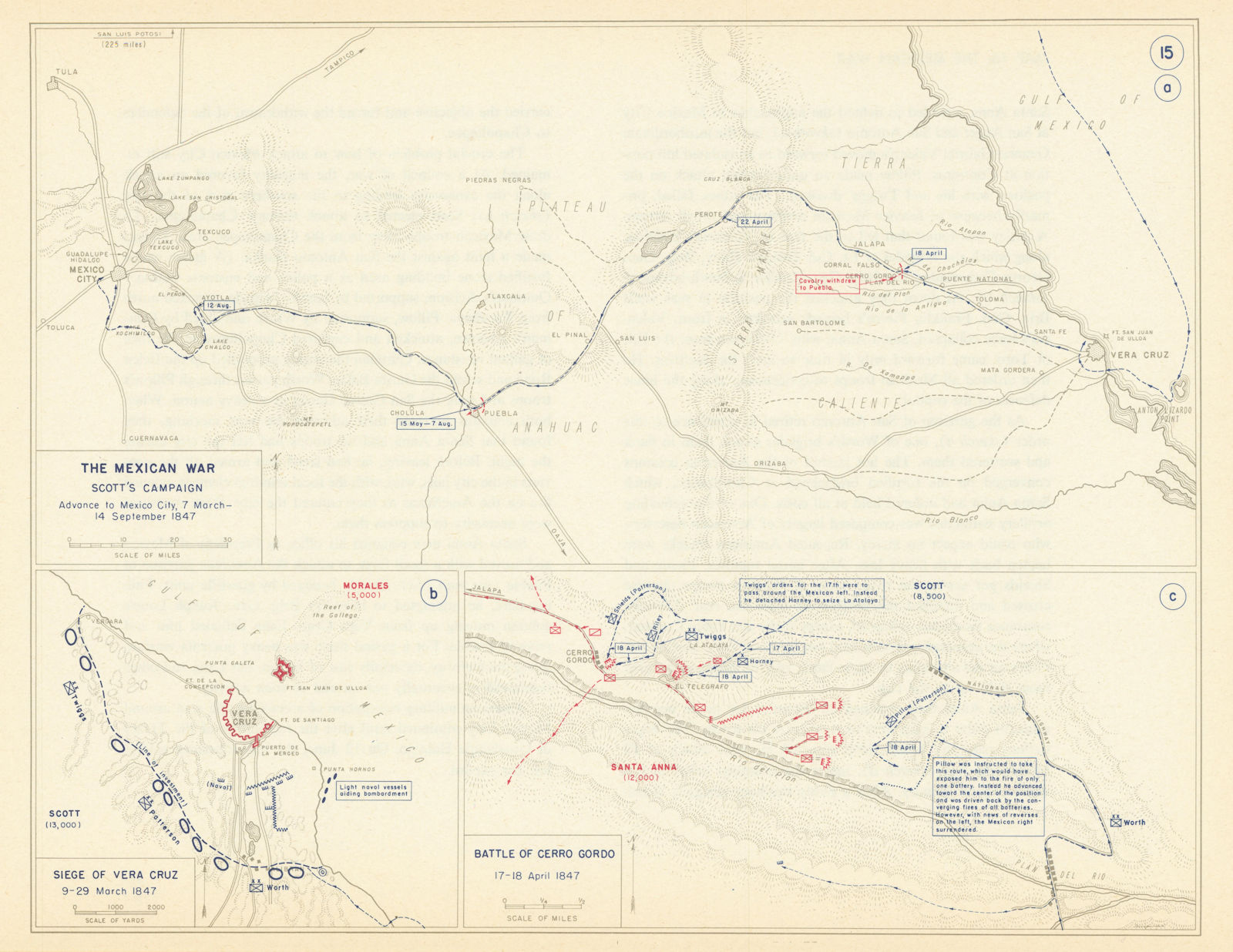 Mexican-American War 1847. Mexico City Campaign. Veracruz. Cerro Gordo 1959 map