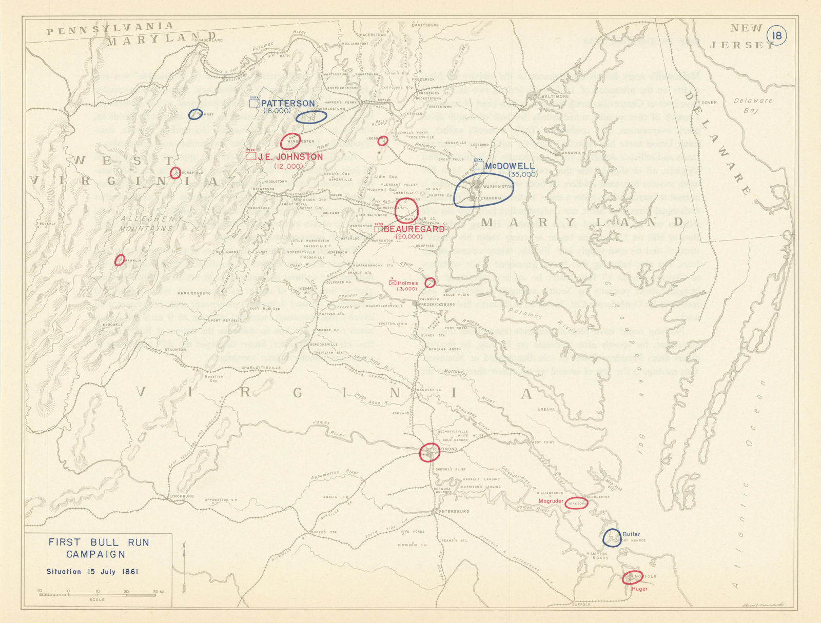 American Civil War. First Battle of Bull Run. 15 July 1861. Virginia 1959 map