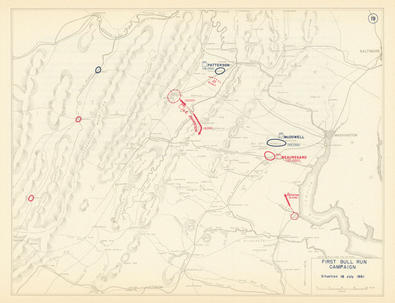 American Civil War. First Battle of Bull Run. 18 July 1861. Virginia 1959 map