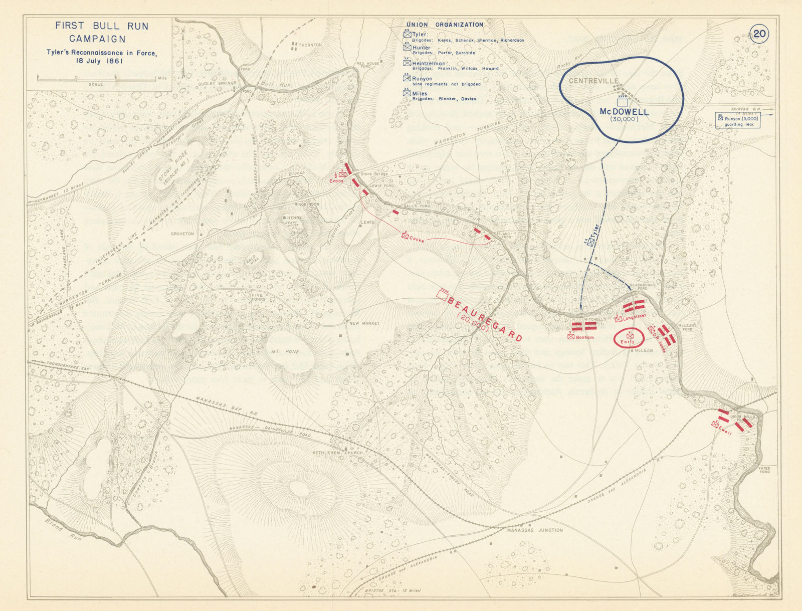 American Civil War. 18 July 1861 First Battle of Bull Run Tyler's Recce 1959 map