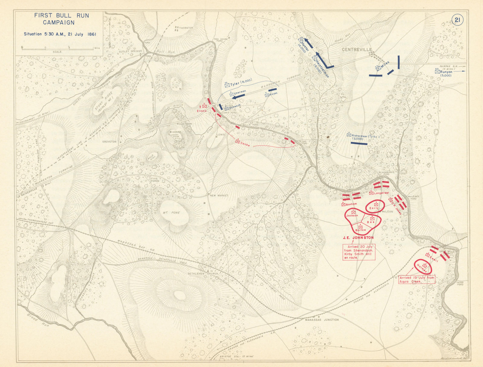 American Civil War. First Battle of Bull Run 5am 21 July 1861. Virginia 1959 map