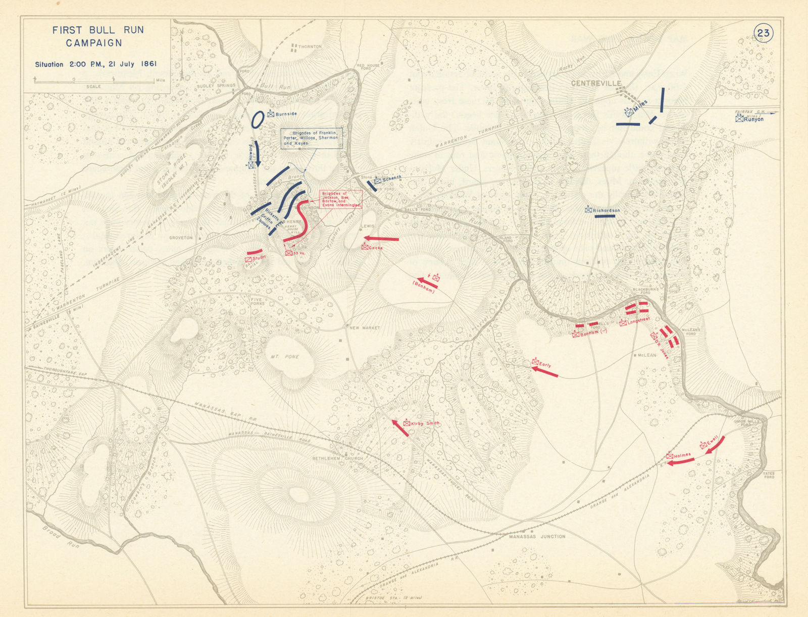American Civil War. First Battle of Bull Run 2pm 21 July 1861. Virginia 1959 map