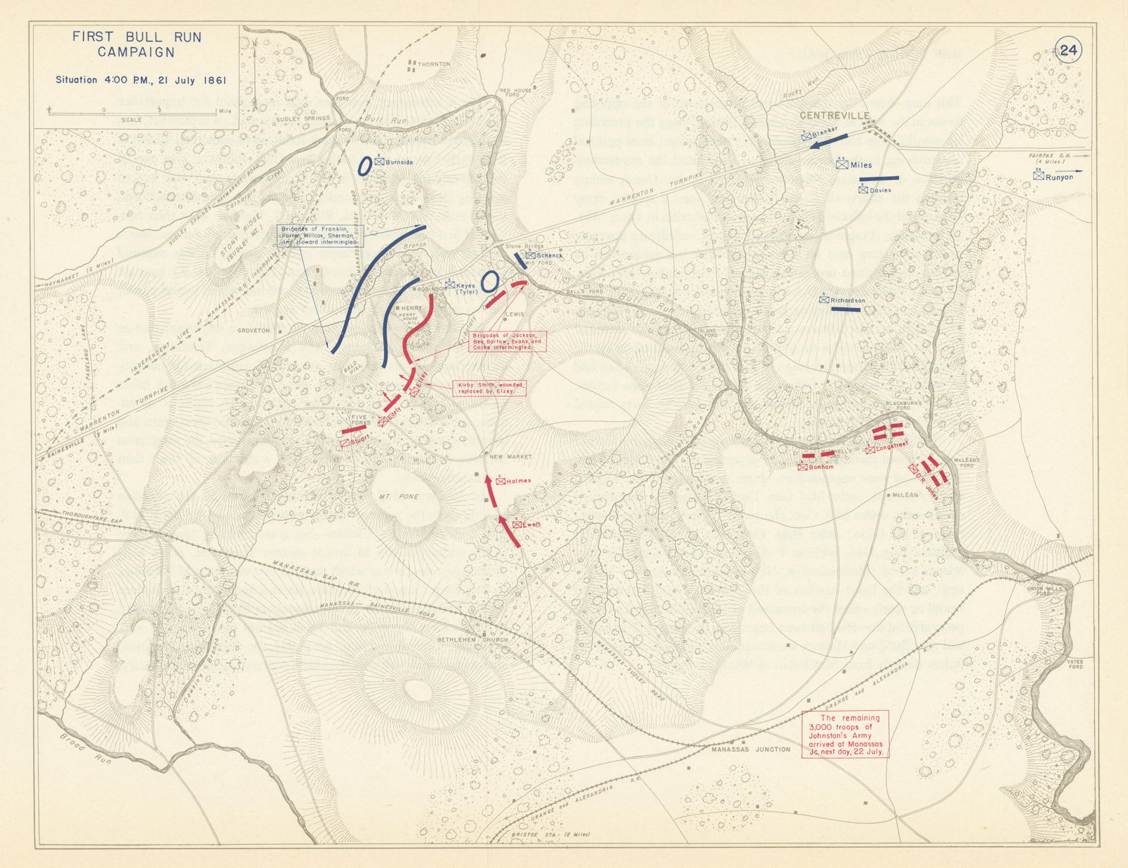 American Civil War. First Battle of Bull Run 4pm 21 July 1861. Virginia 1959 map