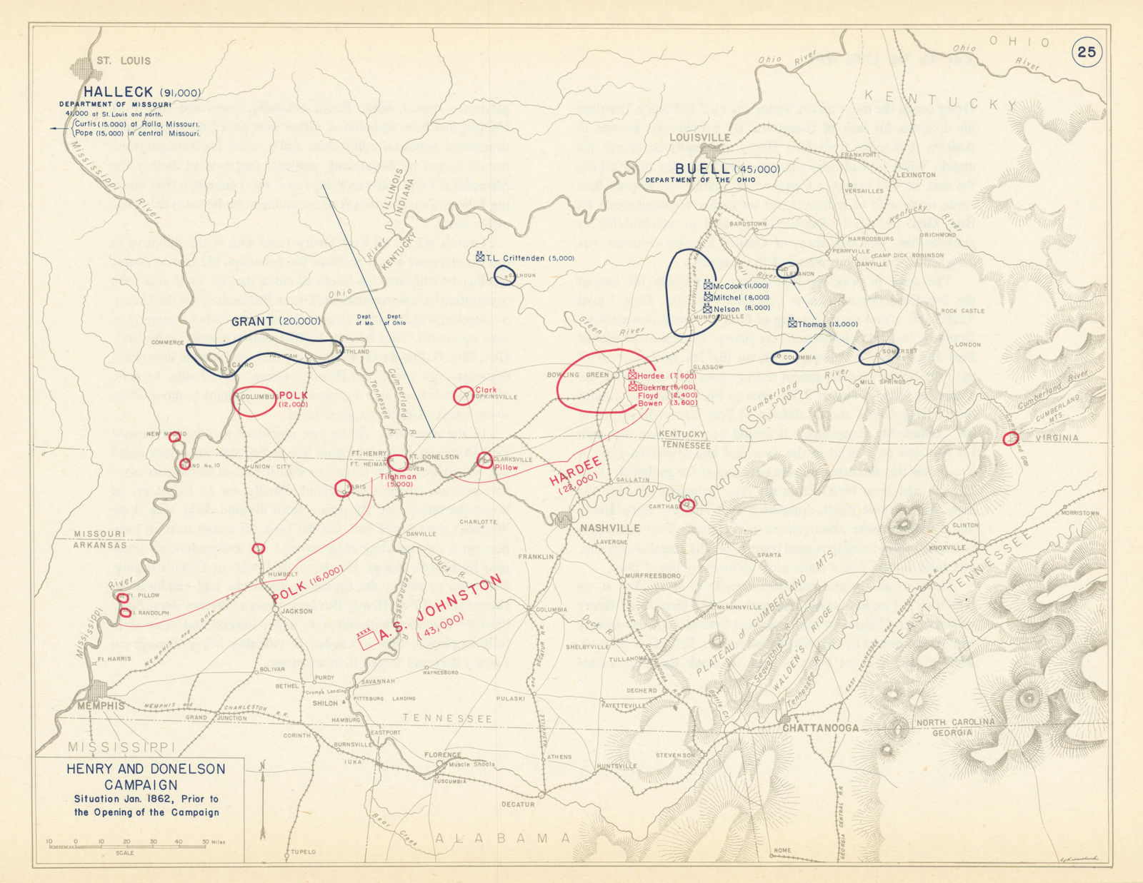 Associate Product American Civil War. Situation January 1862. Henry & Donelson Campaign 1959 map