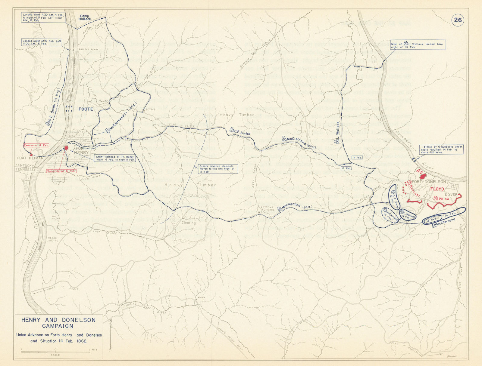 American Civil War. 14 Feb 1862 Union advance to Forts Henry & Donelson 1959 map