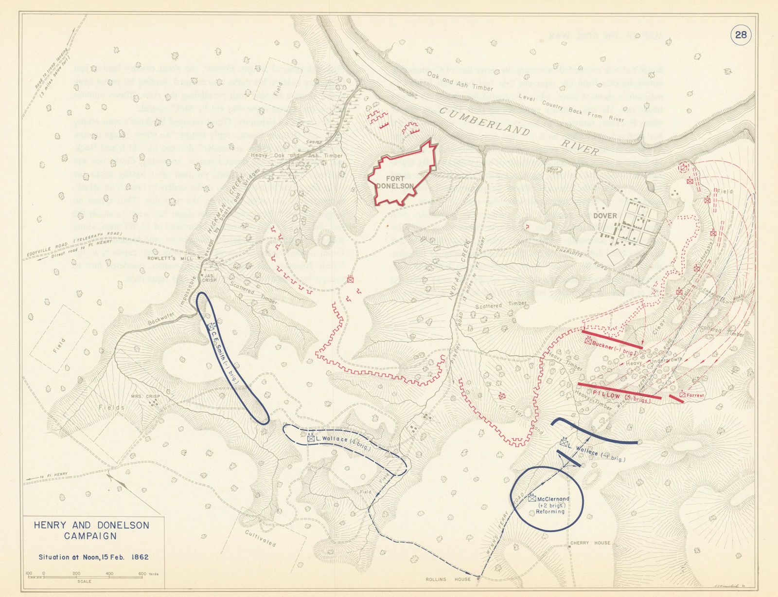 Associate Product American Civil War. Noon 15 February 1862. Battle of Fort Donelson 1959 map