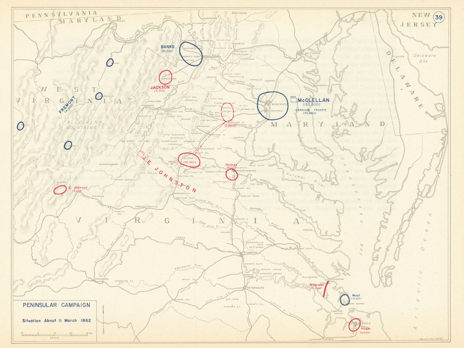 American Civil War. Situation About 11 March 1862. Peninsular Campaign 1959 map