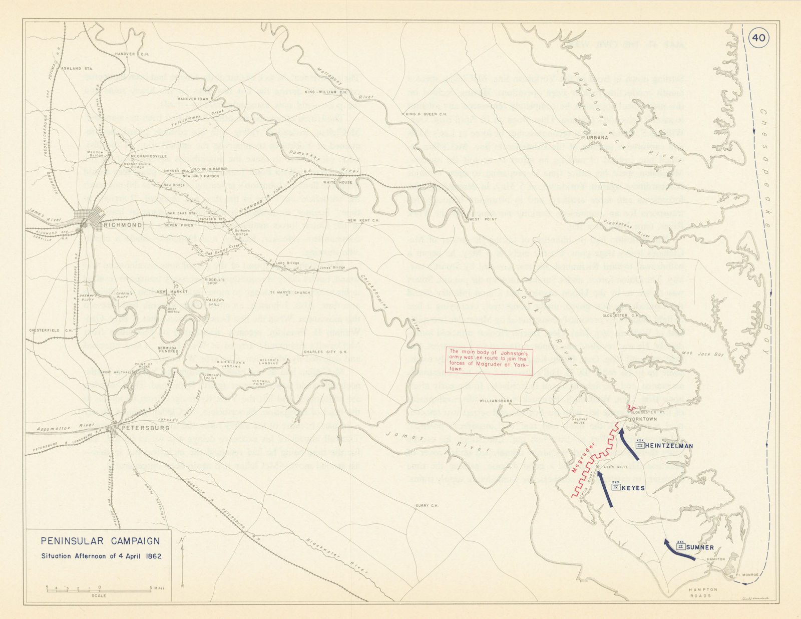 American Civil War. Situation pm 4 April 1862. Peninsular Campaign 1959 map