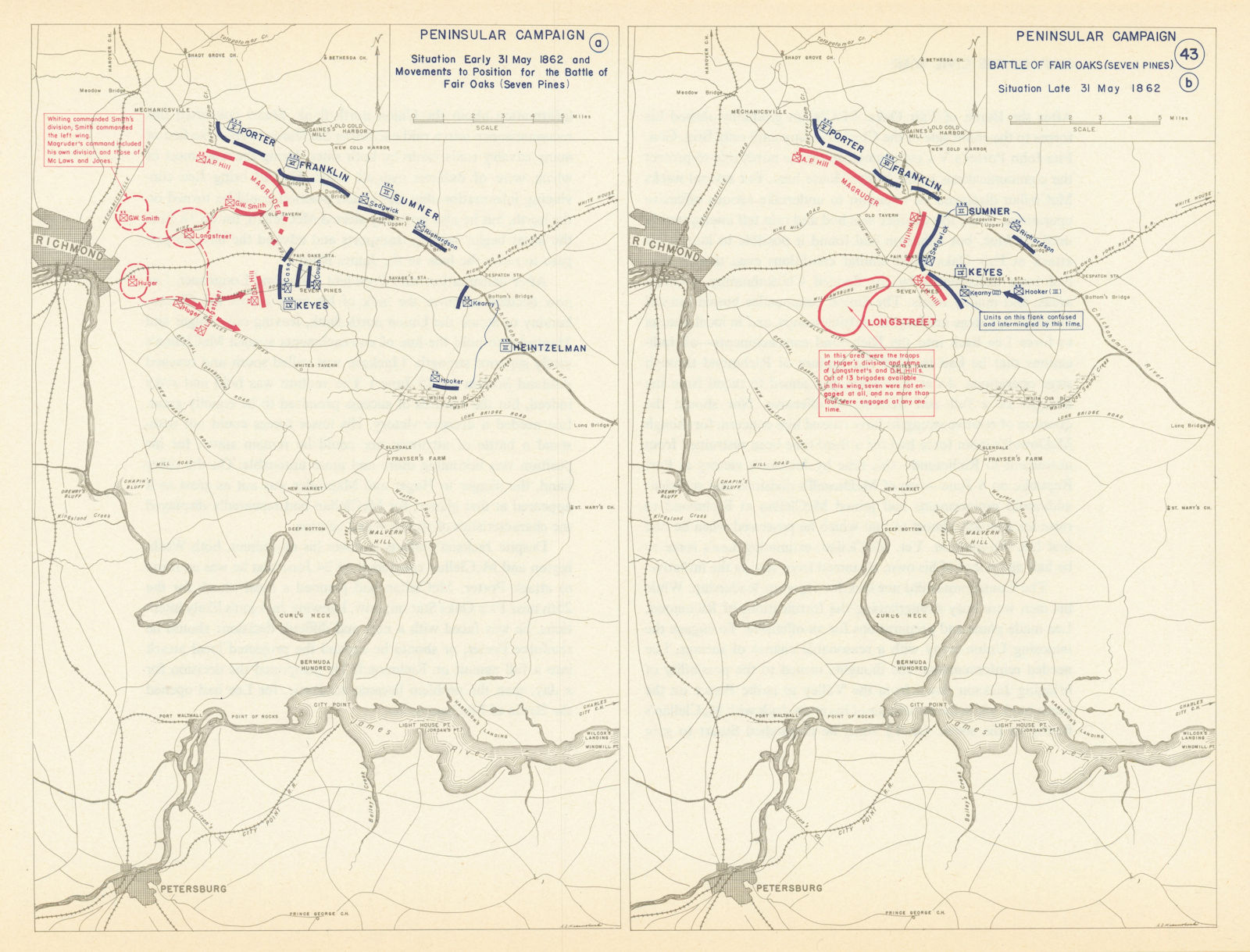 American Civil War. 31 May 1862. Battle of Fair Oaks (Seven Pines) 1959 map