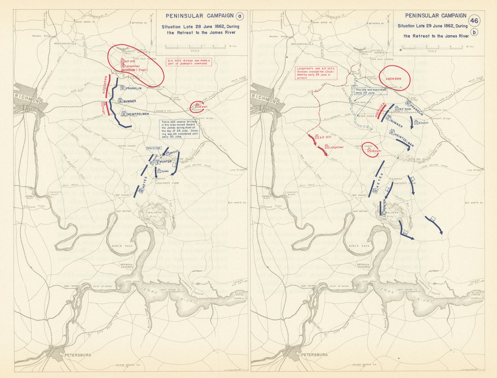 American Civil War. 28-29 June 1862 Retreat to James River. Peninsular 1959 map