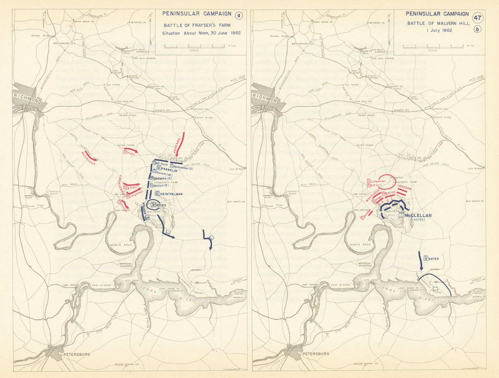 American Civil War. 30 June-1 July 1862 Glendale & Malvern Hill Battles 1959 map