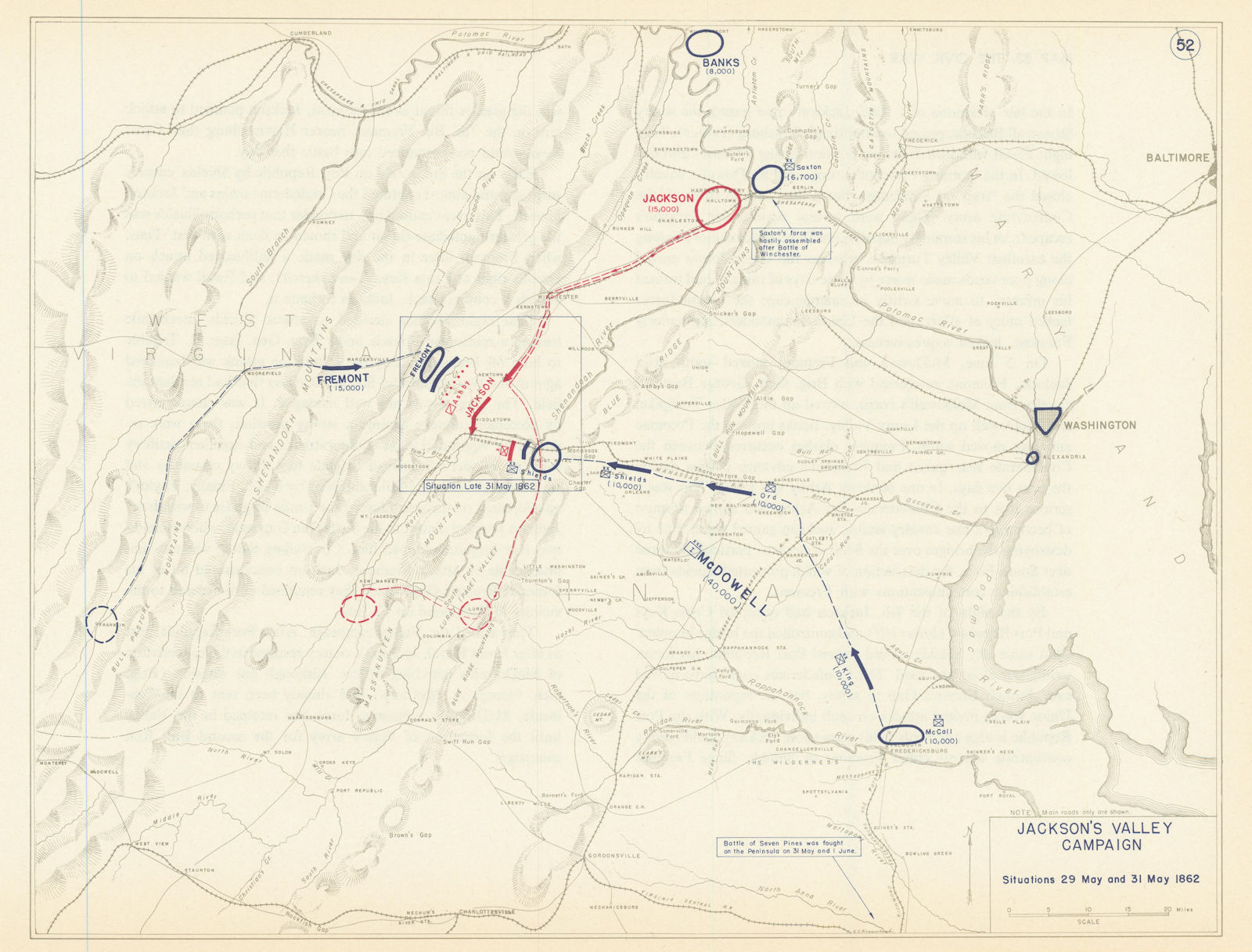American Civil War. Situation 29-31 May 1862. Jackson's Valley Campaign 1959 map