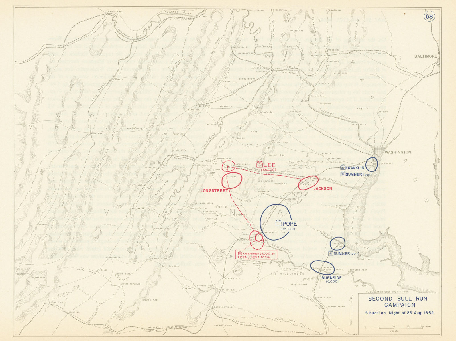 American Civil War. Night of 26 August 1862. Second Battle of Bull Run 1959 map