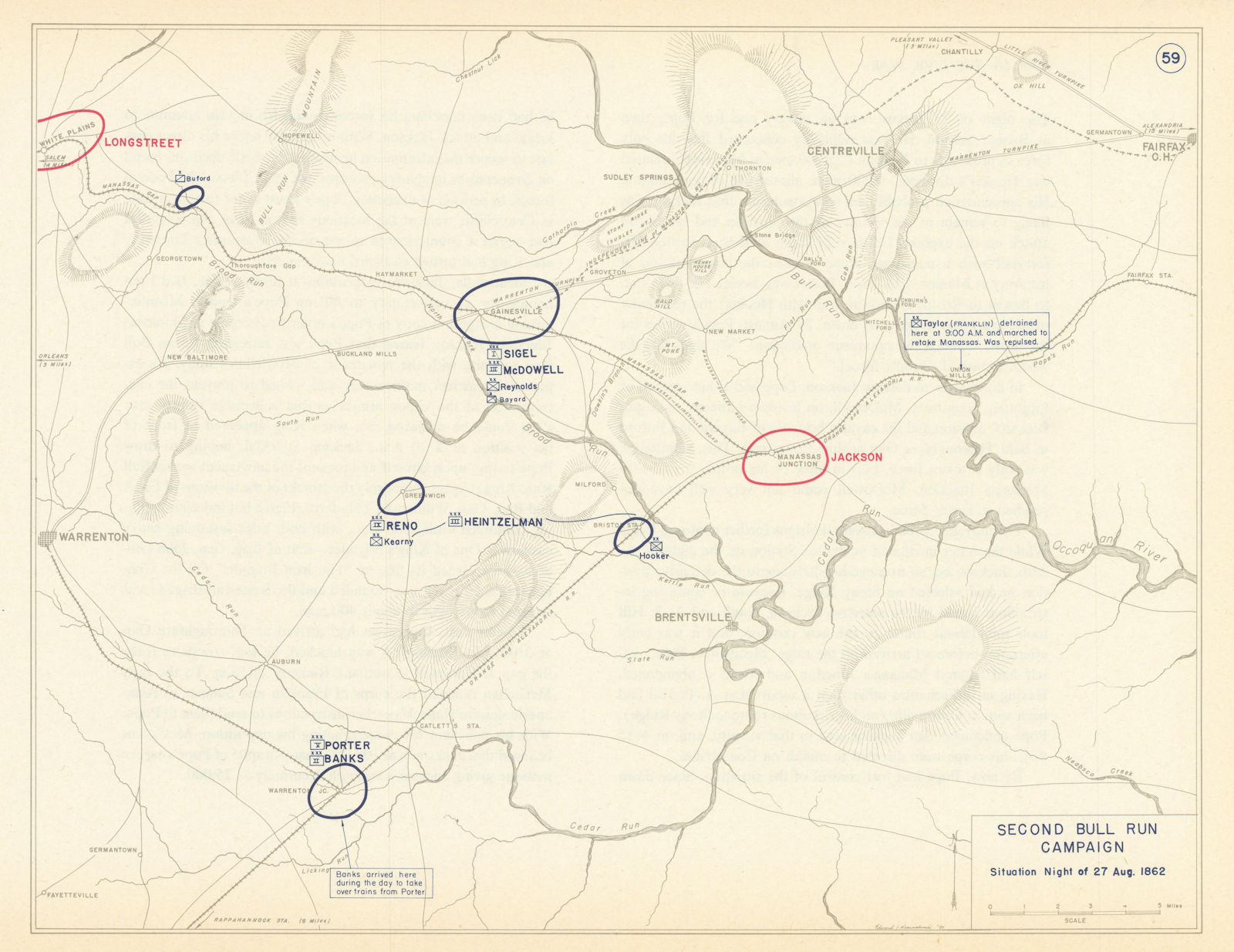 American Civil War. Night of 27 August 1862. Second Battle of Bull Run 1959 map