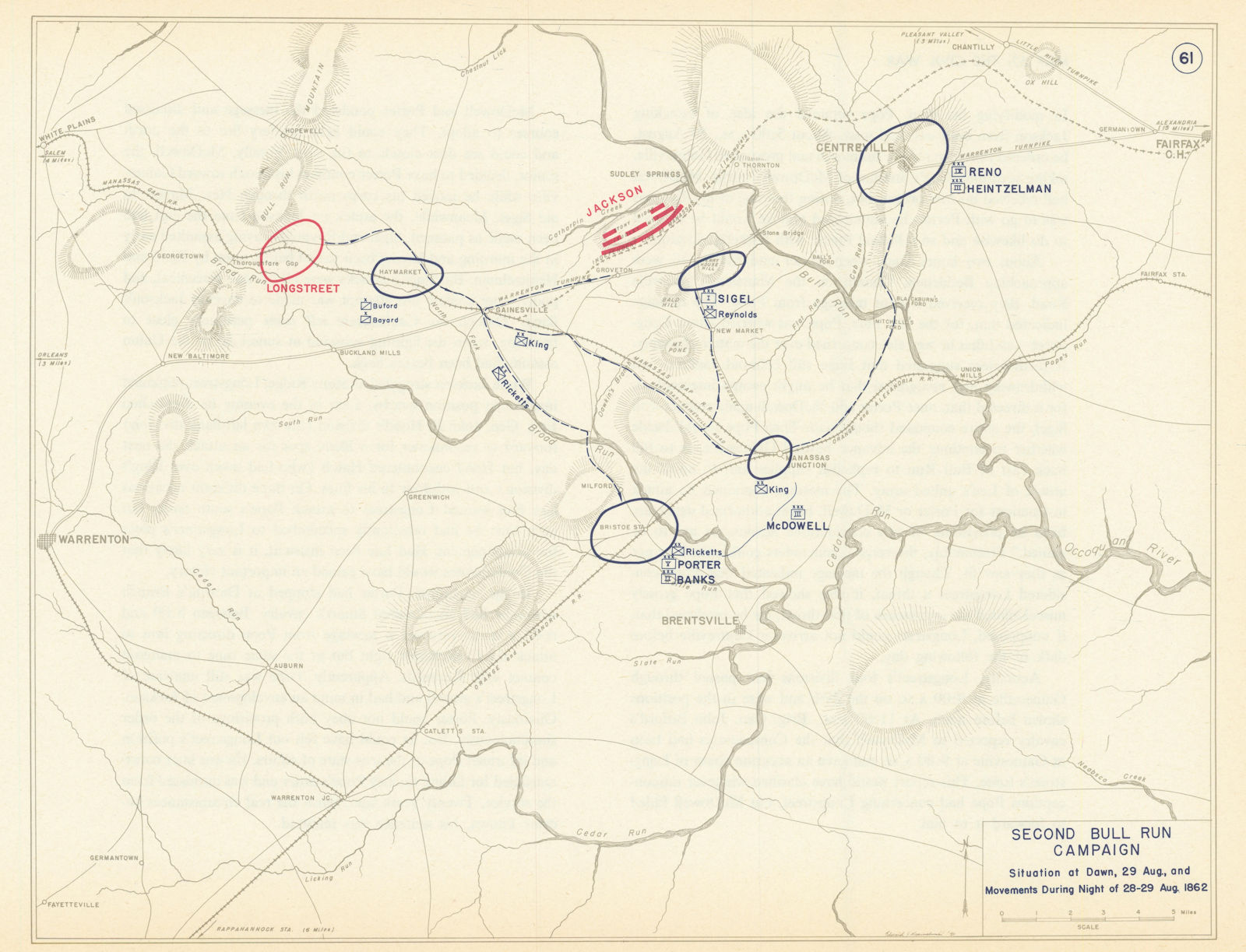 American Civil War. 28-29 August 1862. Second Battle of Bull Run 1959 old map