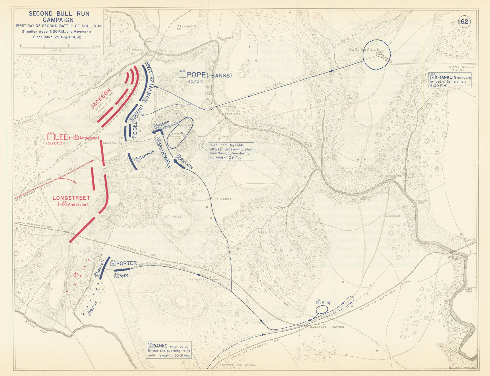 Associate Product American Civil War. 29 August 1862. Second Battle of Bull Run 1959 old map