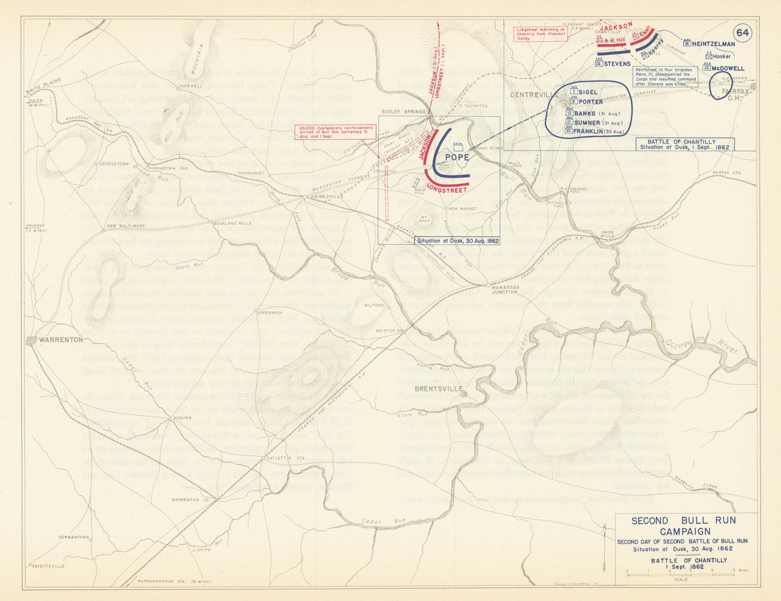 American Civil War 30 Aug-1 Sept 1862 Chantilly. 2nd Battle of Bull Run 1959 map