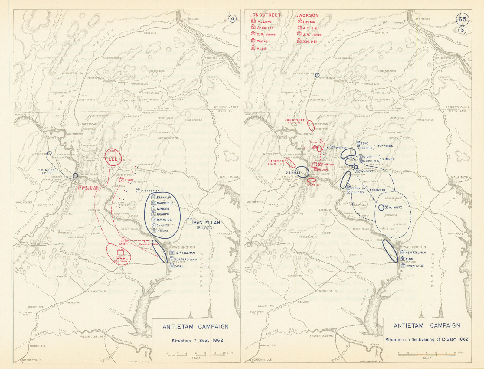 American Civil War. 7-13 September 1862. Antietam Campaign 1959 old map