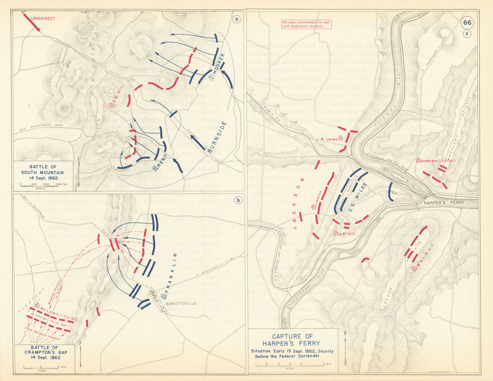 Associate Product American Civil War 1862 Harper's Ferry. South Mountain. Crampton's Gap 1959 map