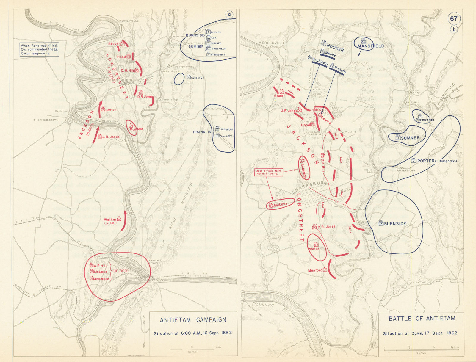 American Civil War. 16-17 September 1862. Battle of Antietam 1959 old map
