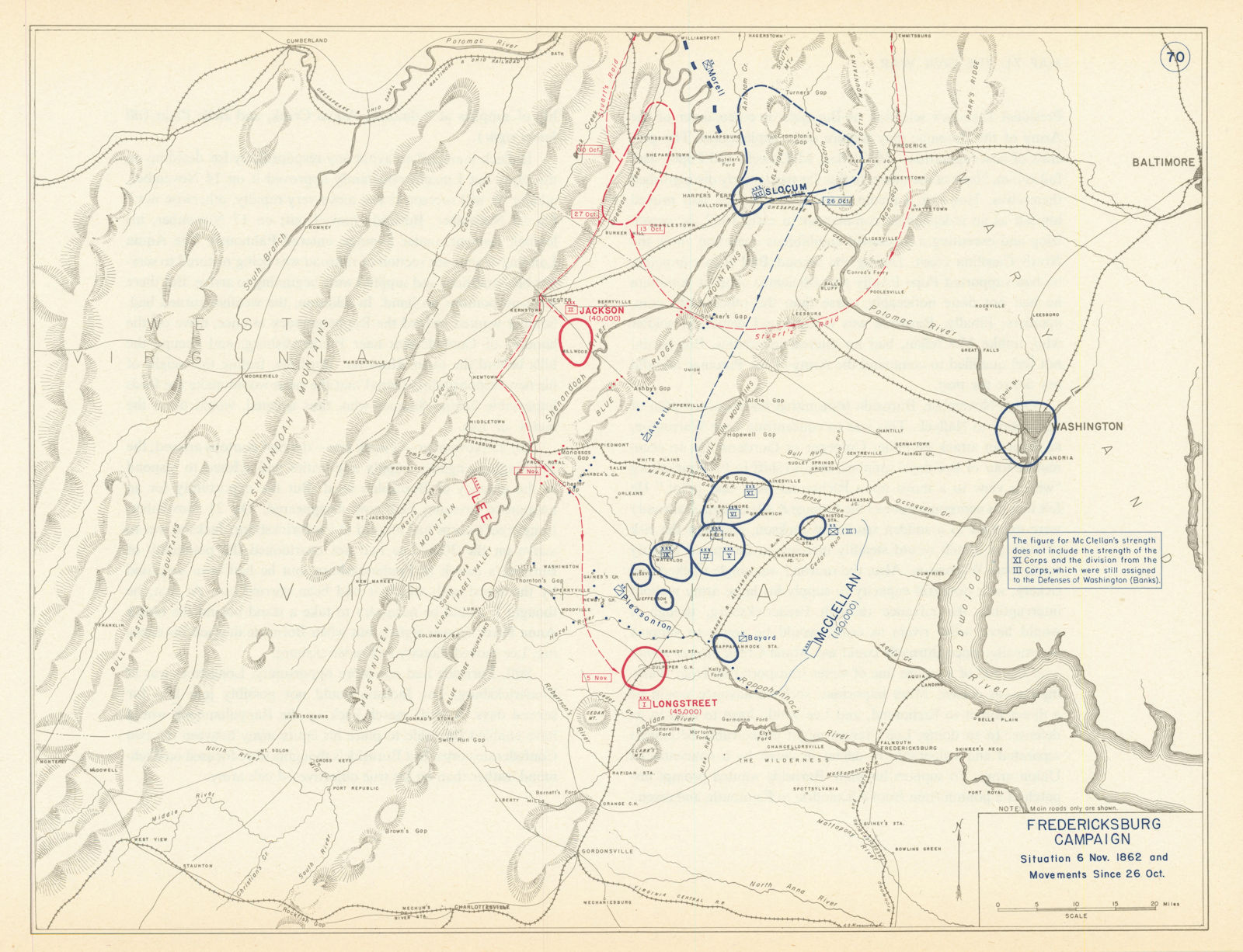 Associate Product American Civil War. 26 Oct-6 Nov 1862 Fredericksburg Campaign 1959 old map