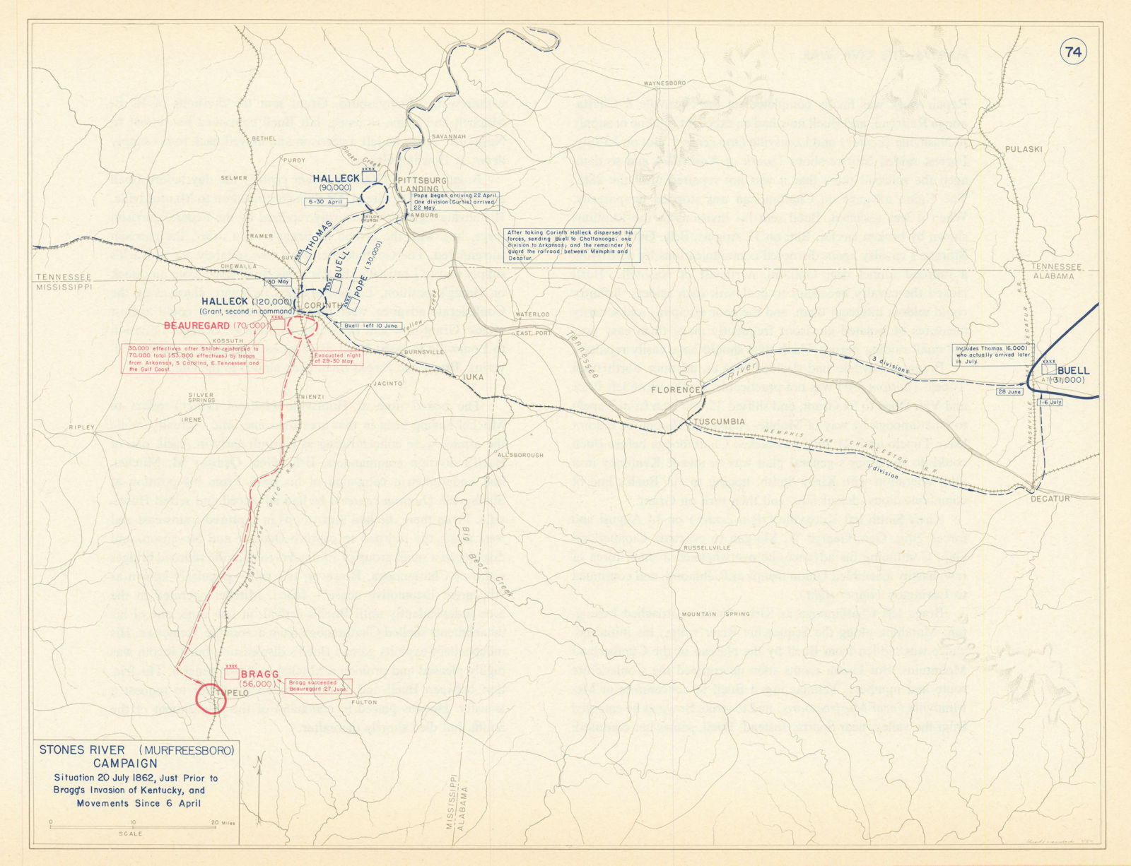 Associate Product American Civil War. 6 April-20 July 1862 Stones River Campaign 1959 old map