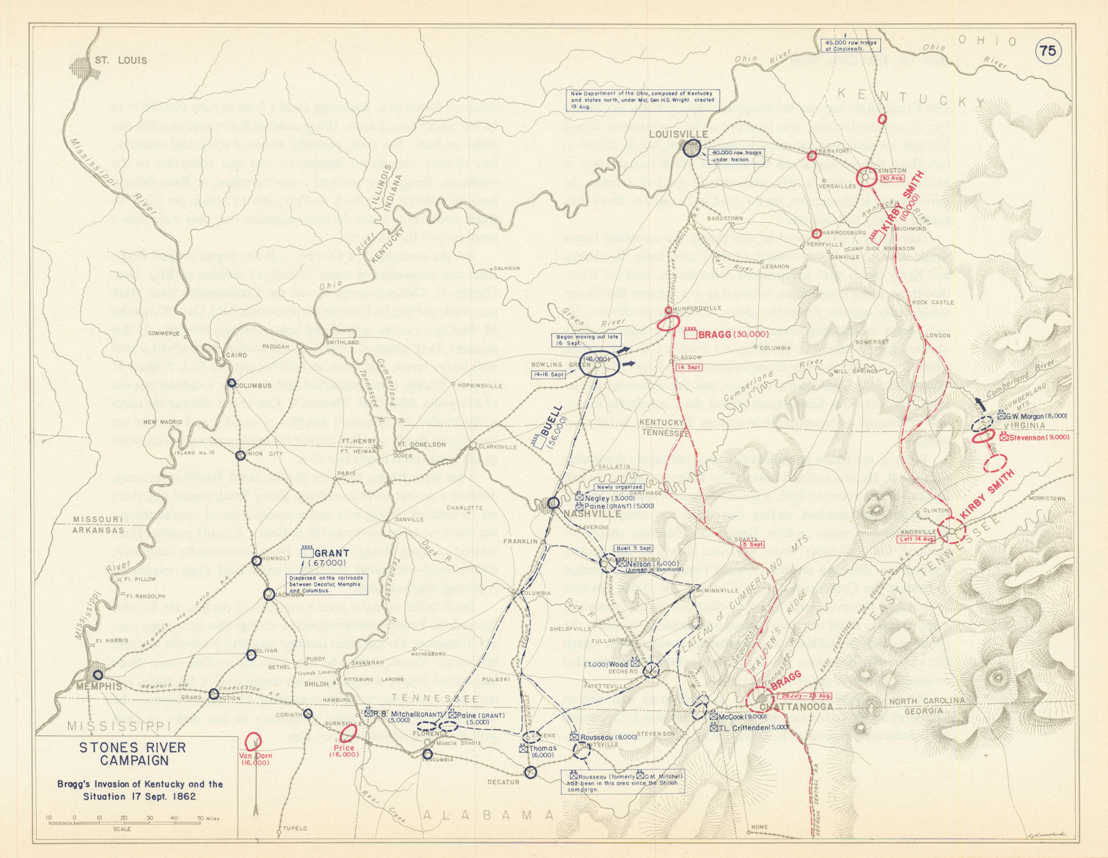 American Civil War. 17 September 1862 Stones River Campaign 1959 old map
