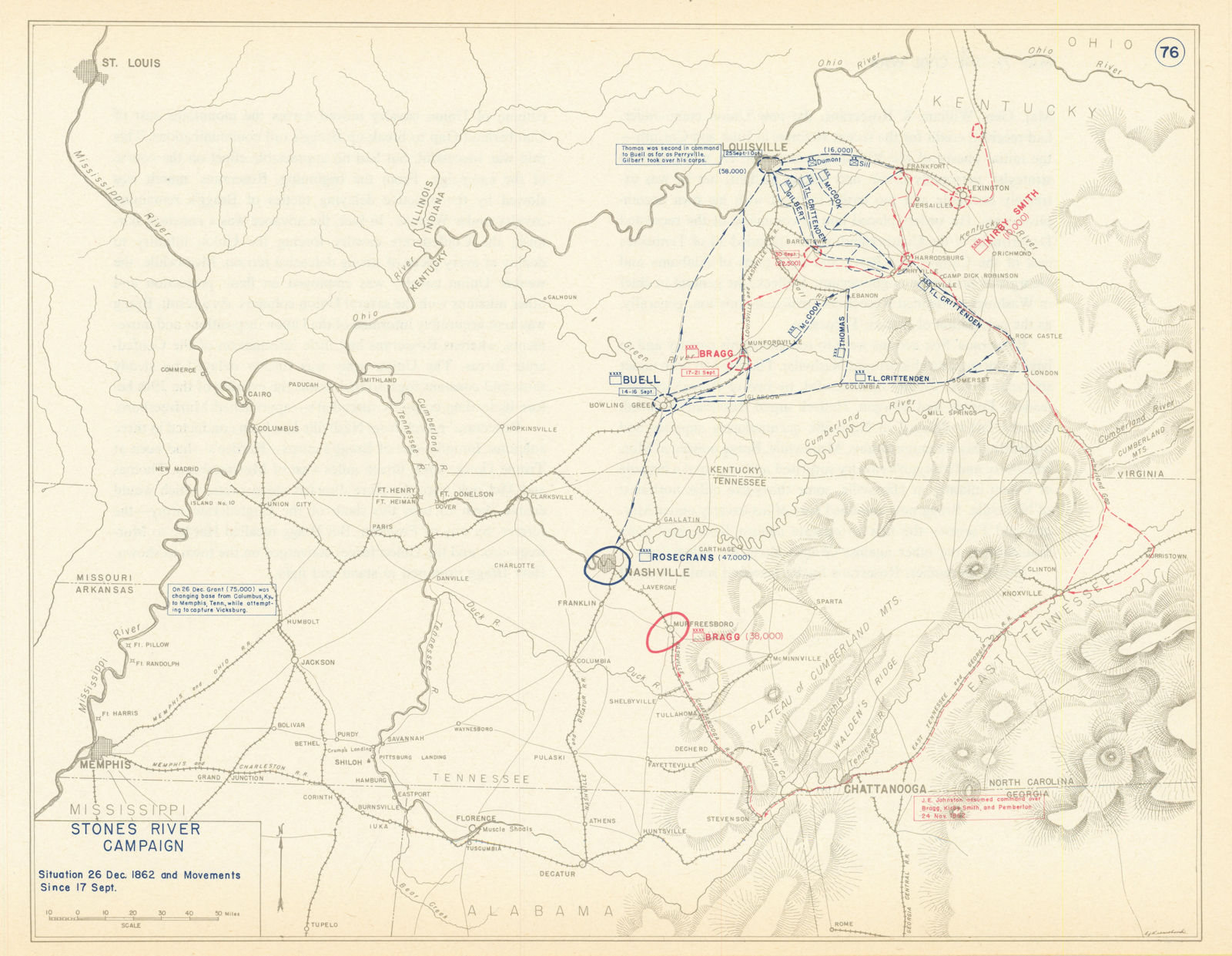 American Civil War. 17 Sept-26 December 1862 Stones River Campaign 1959 map