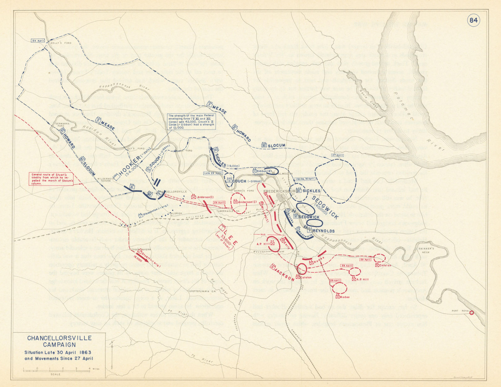 American Civil War. 27-30 April 1863. Battle of Chancellorsville 1959 old map
