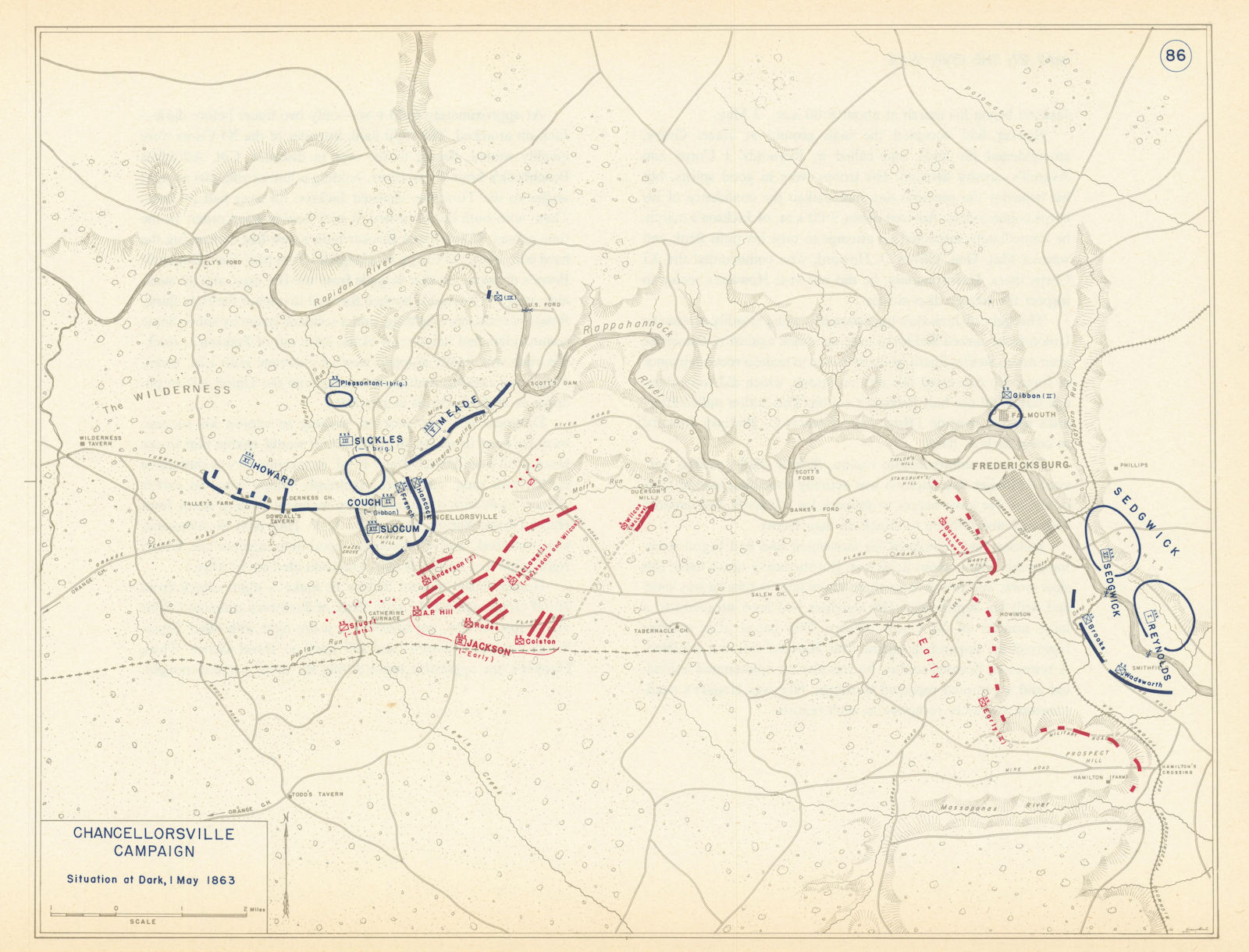 American Civil War. Nightfall, 1 May 1863. Battle of Chancellorsville 1959 map
