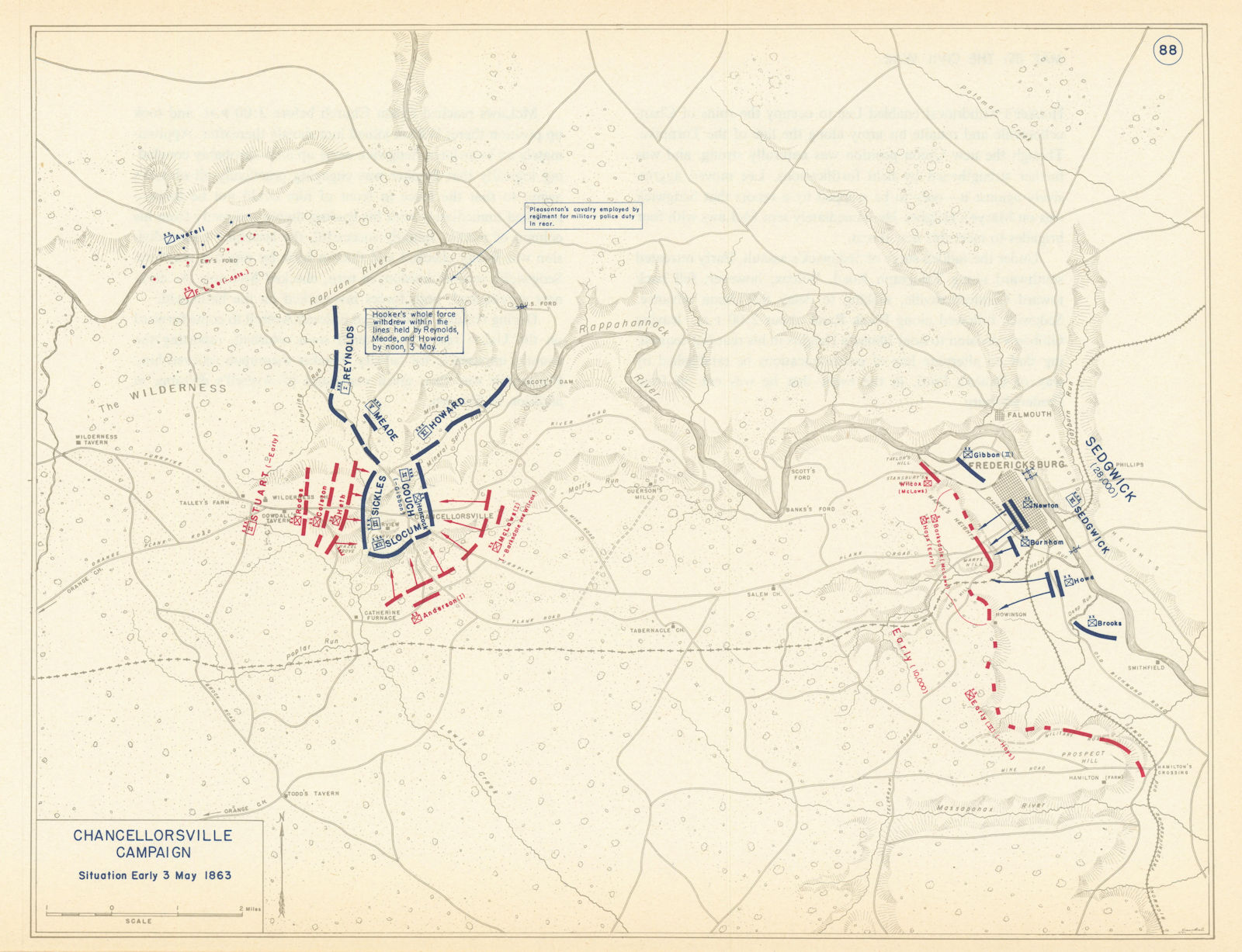 American Civil War. Daybreak, 3 May 1863. Battle of Chancellorsville 1959 map