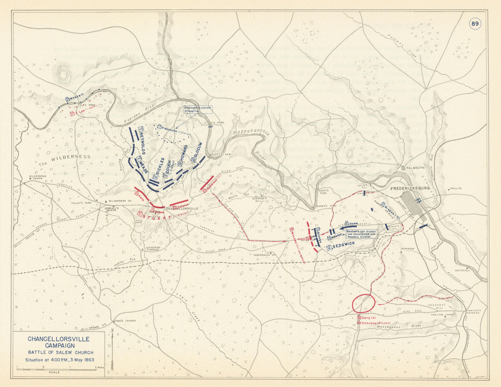 American Civil War. 4pm, 3 May 1863. Chancellorsville. Salem's Church 1959 map